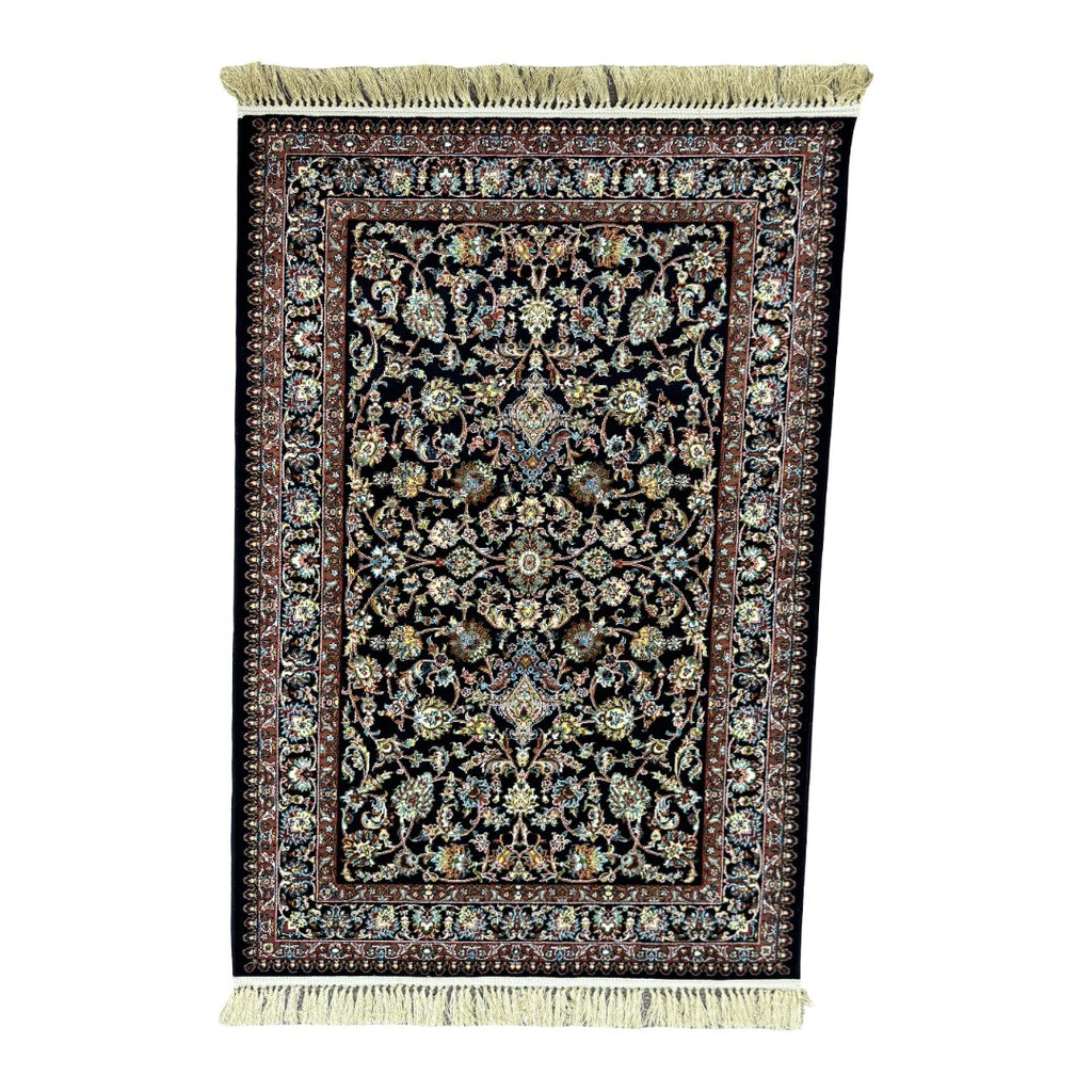 150 x 100 cm Golden Bloom on Midnight Ground Persian Rug