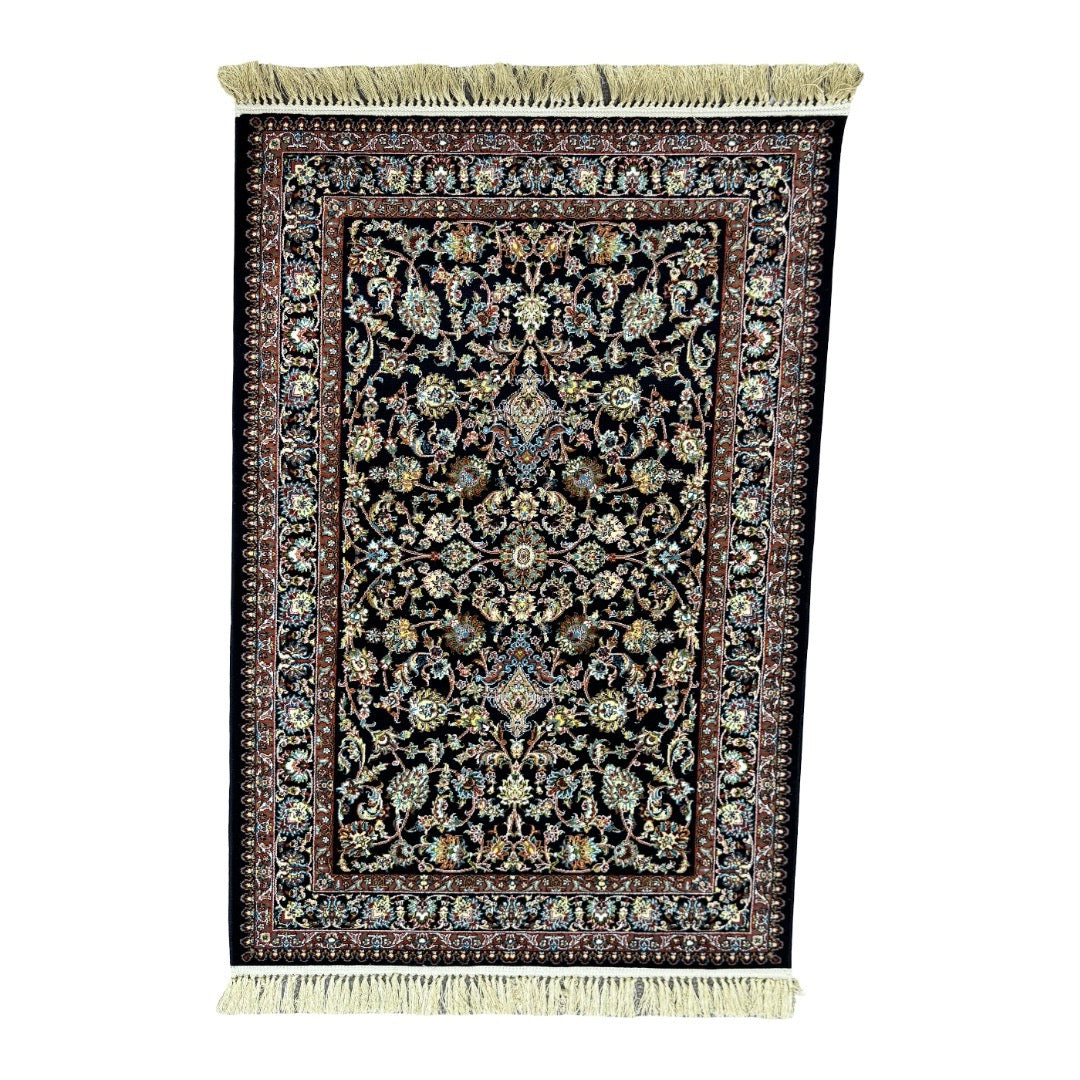 150 x 100 cm Golden Bloom on Midnight Ground Persian Rug