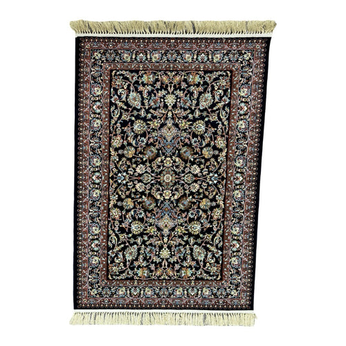 150 x 100 cm Golden Bloom on Midnight Ground Persian Rug