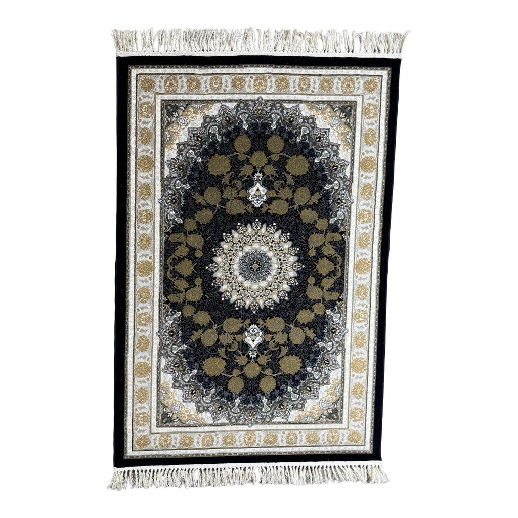 150 x 100 cm Ornate Floral Symphony in Grey & Gold Persian Rug