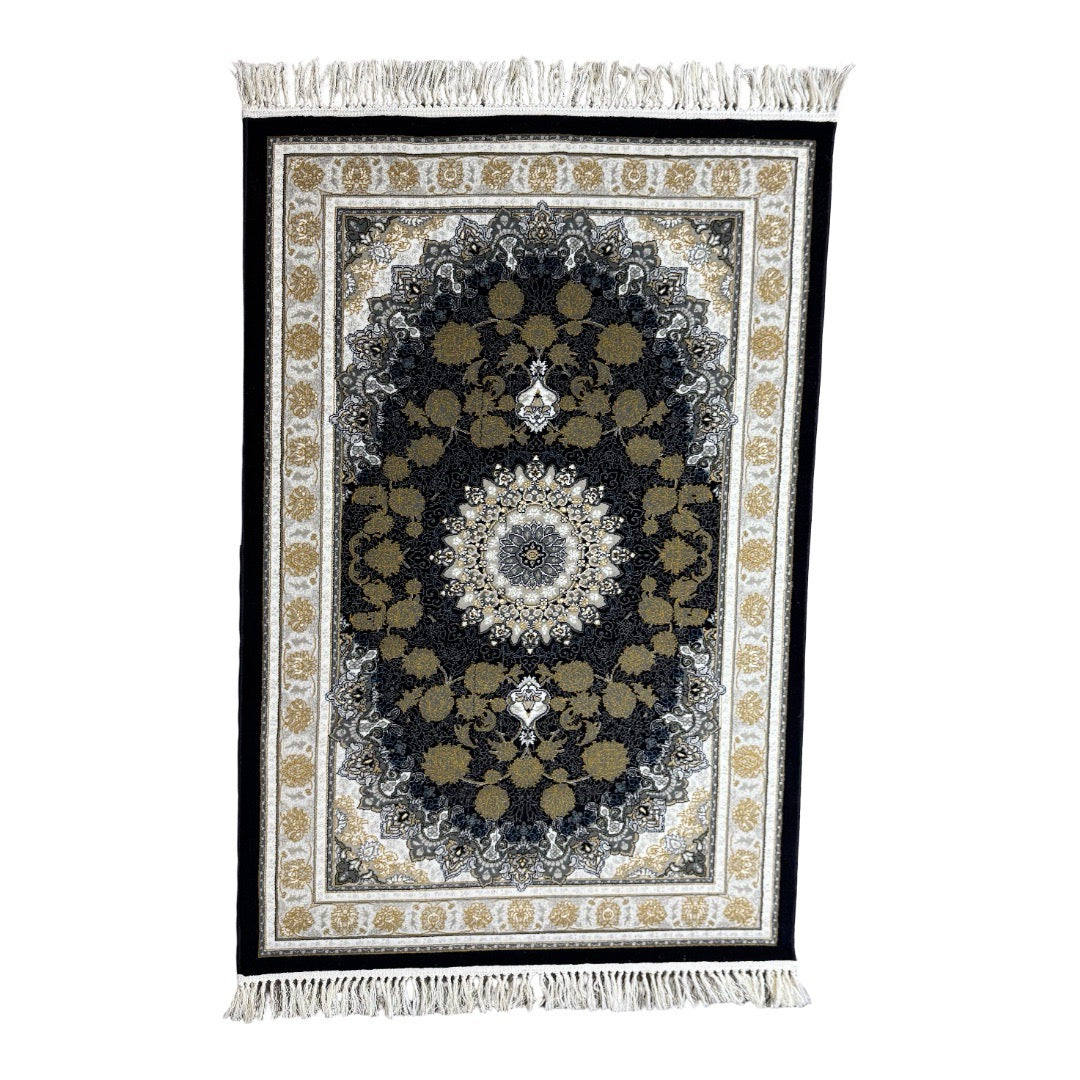 150 x 100 cm Ornate Floral Symphony in Grey & Gold Persian Rug