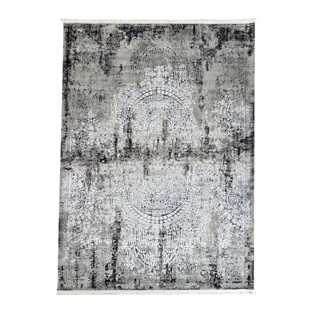 230 x 160 cm Faded Vintage Area Rug in Grey, Ivory & Black