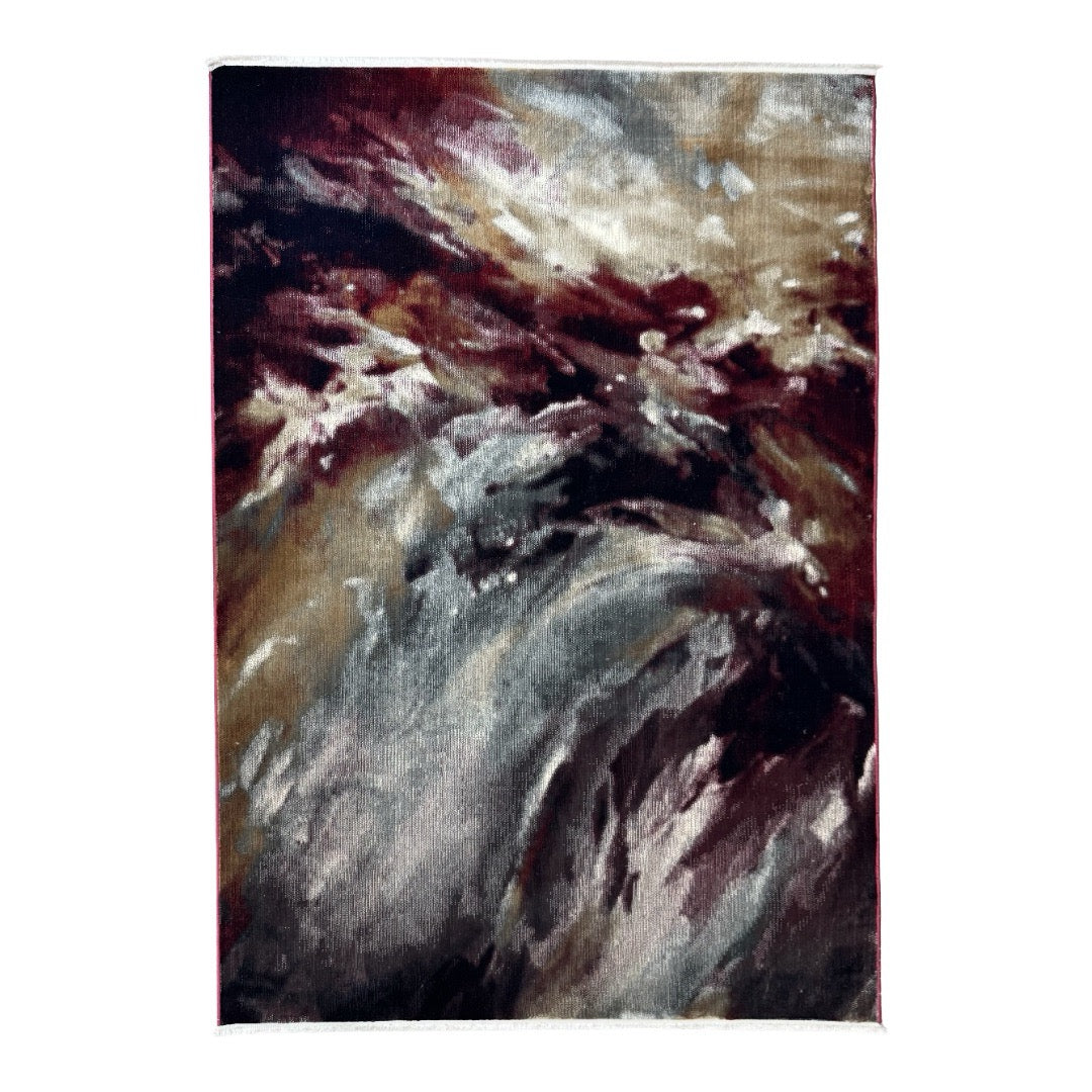 230 x 160 cm Burgundy & Beige Abstract Marble Effect Rug