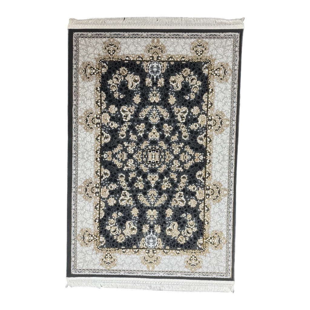 150 x 100 cm Persian Floral Garden Rug in Ivory & Charcoal