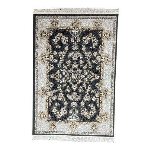 150 x 100 cm Persian Floral Garden Rug in Ivory & Charcoal