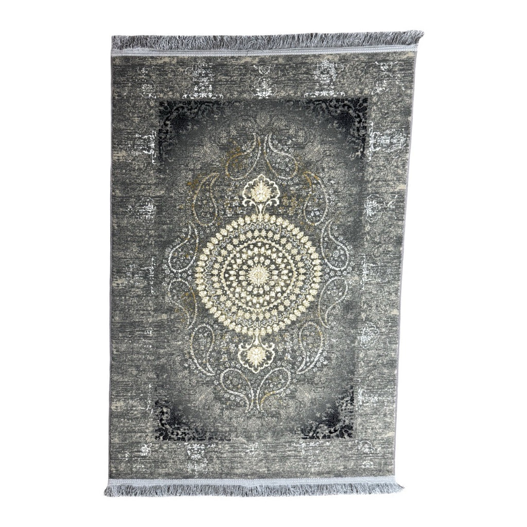 150 x 100 cm Vintage Grey Floral Medallion Rug