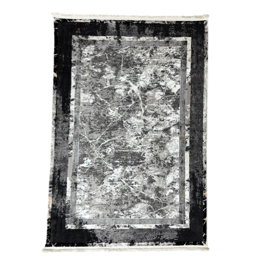 180 x 120 cm Black Grey Marble Border Abstract Rug