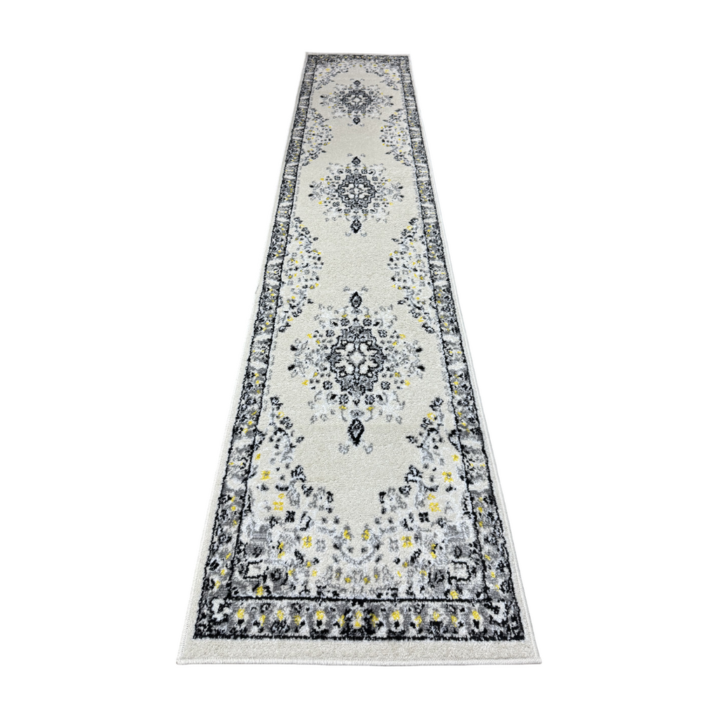 305 x 61 cm Ivory & Silver Heritage Medallion Runner Rug