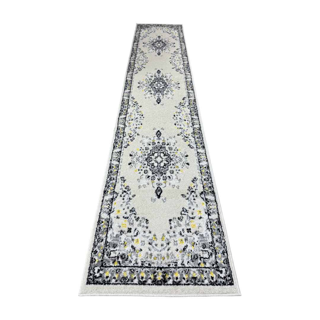 305 x 61 cm Ivory & Silver Heritage Medallion Runner Rug