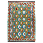 154 × 110 cm Hand-Woven Afghan Kilim Rug – Wool Flatweave