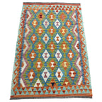 154 × 110 cm Hand-Woven Afghan Kilim Rug – Wool Flatweave