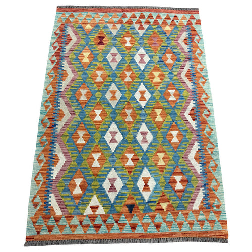 154 × 110 cm Hand-Woven Afghan Kilim Rug – Wool Flatweave