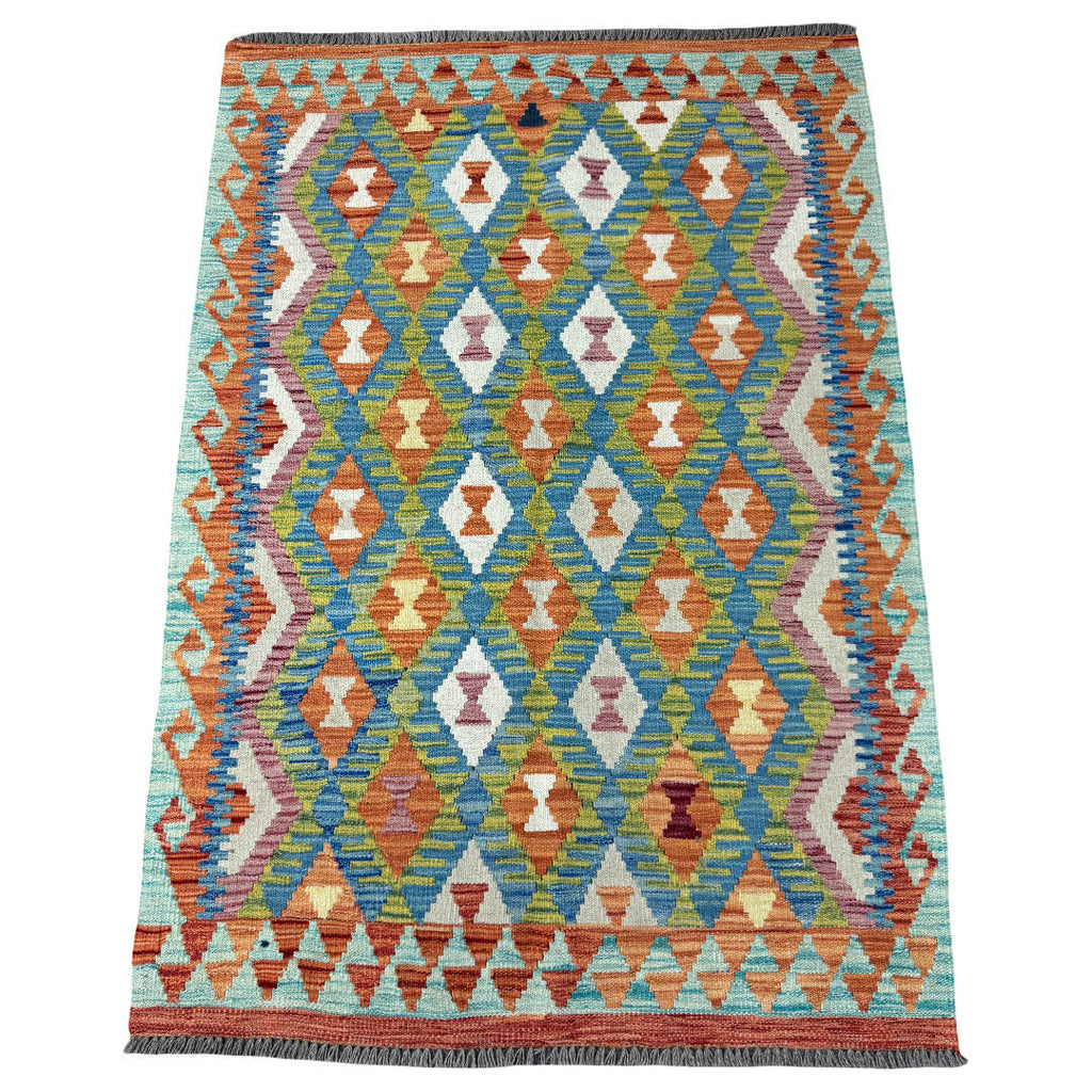 154 × 110 cm Hand-Woven Afghan Kilim Rug – Wool Flatweave