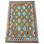 154 × 110 cm Hand-Woven Afghan Kilim Rug – Wool Flatweave