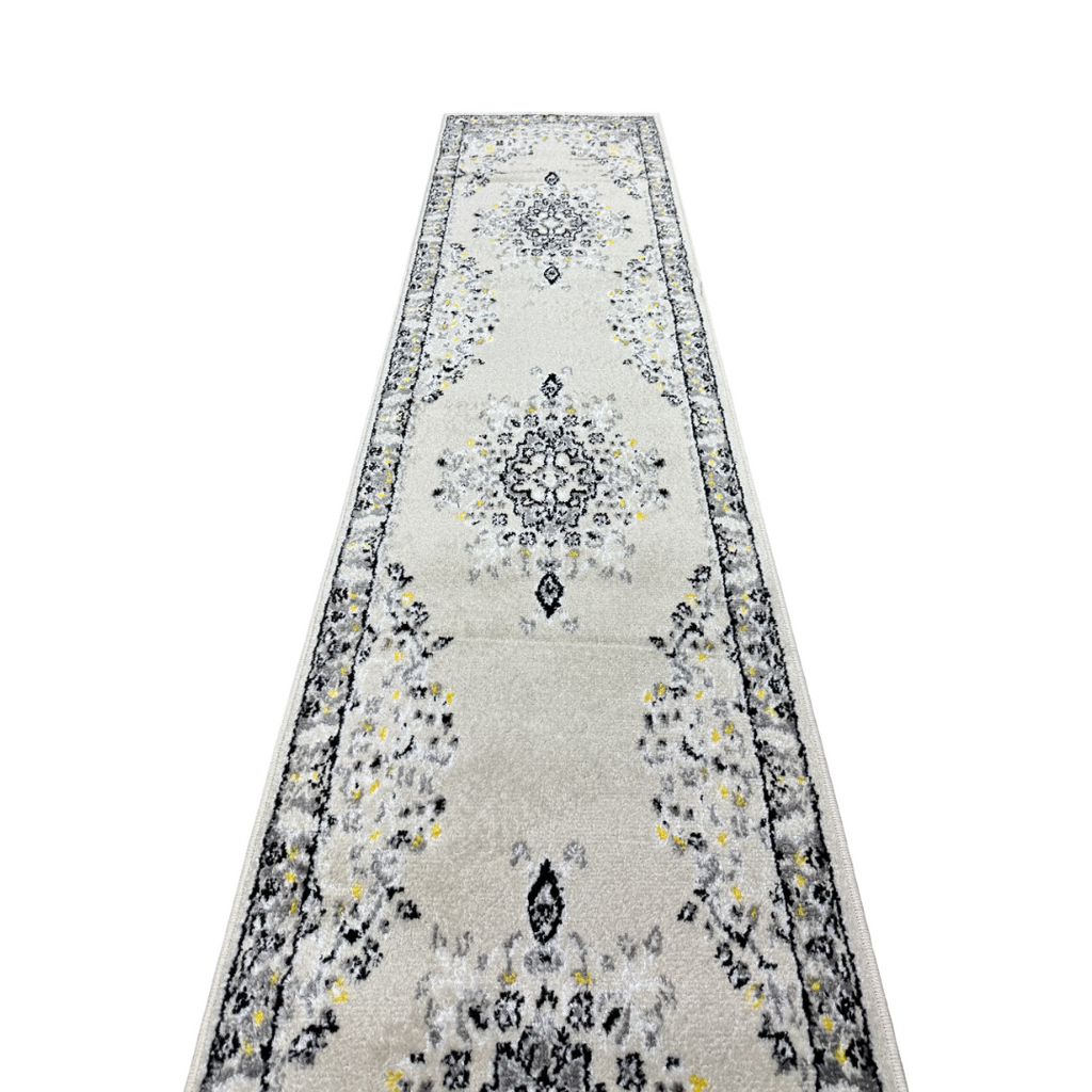 305 x 61 cm Ivory & Silver Heritage Medallion Runner Rug