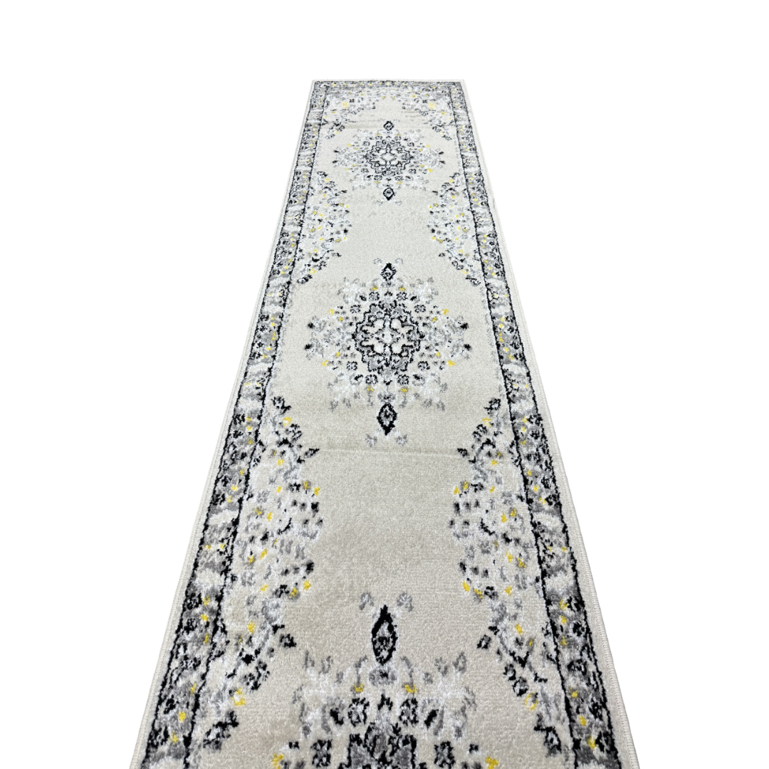 305 x 61 cm Ivory & Silver Heritage Medallion Runner Rug