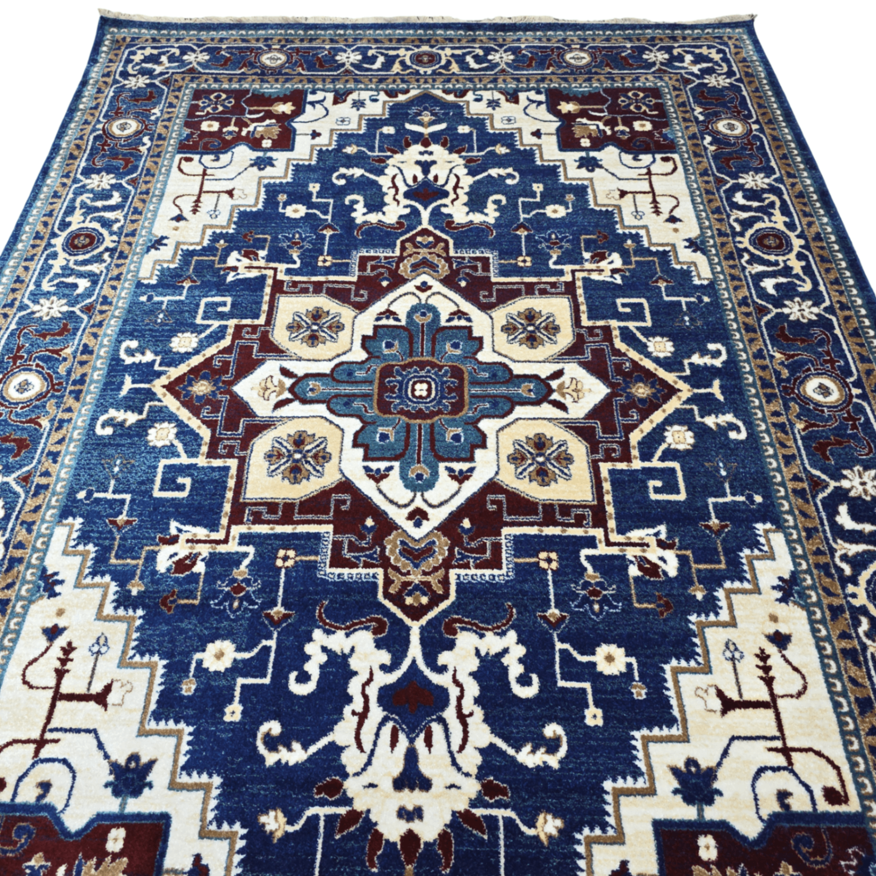 Dark blue and turquoise oriental rug detail