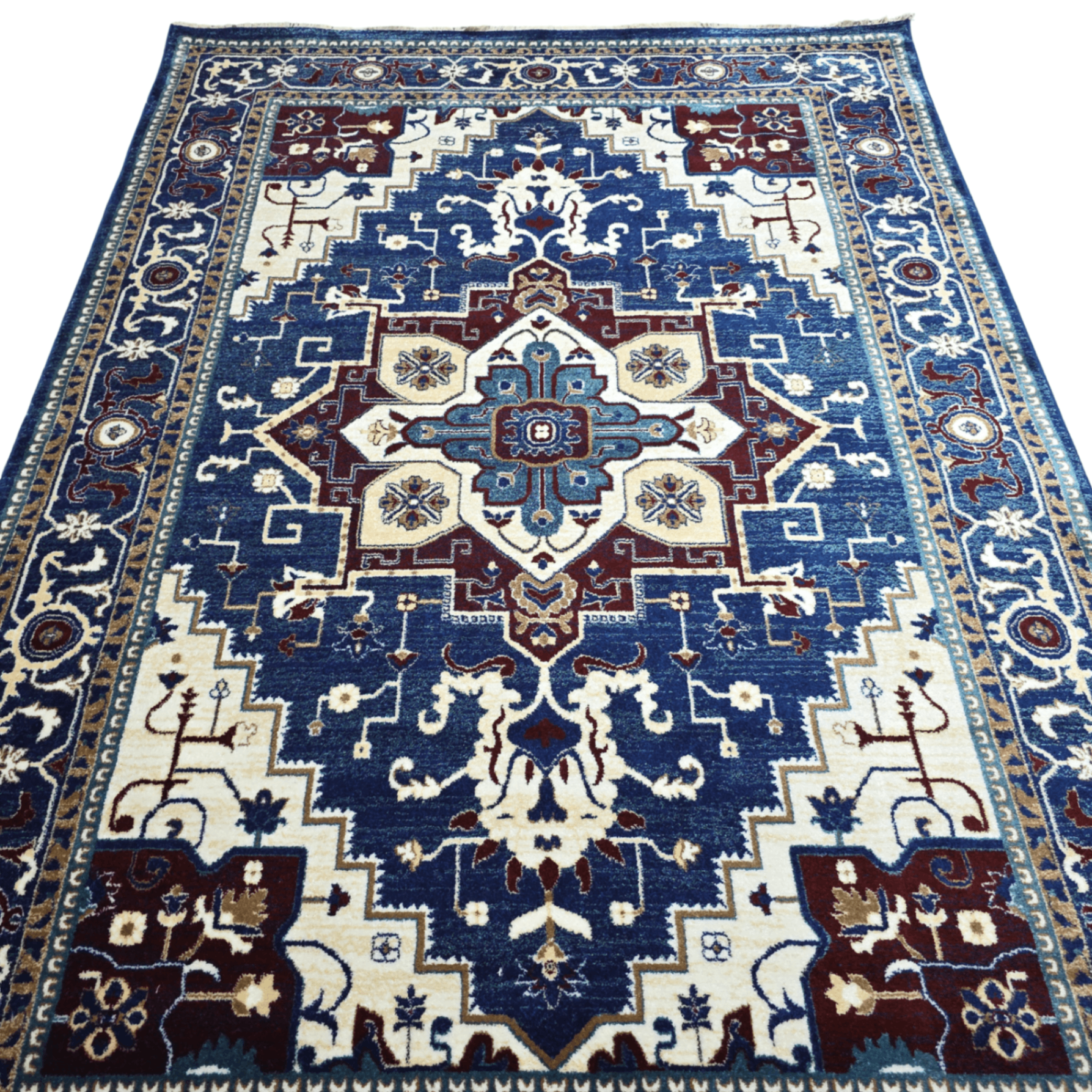 Dark blue and turquoise oriental rug detail