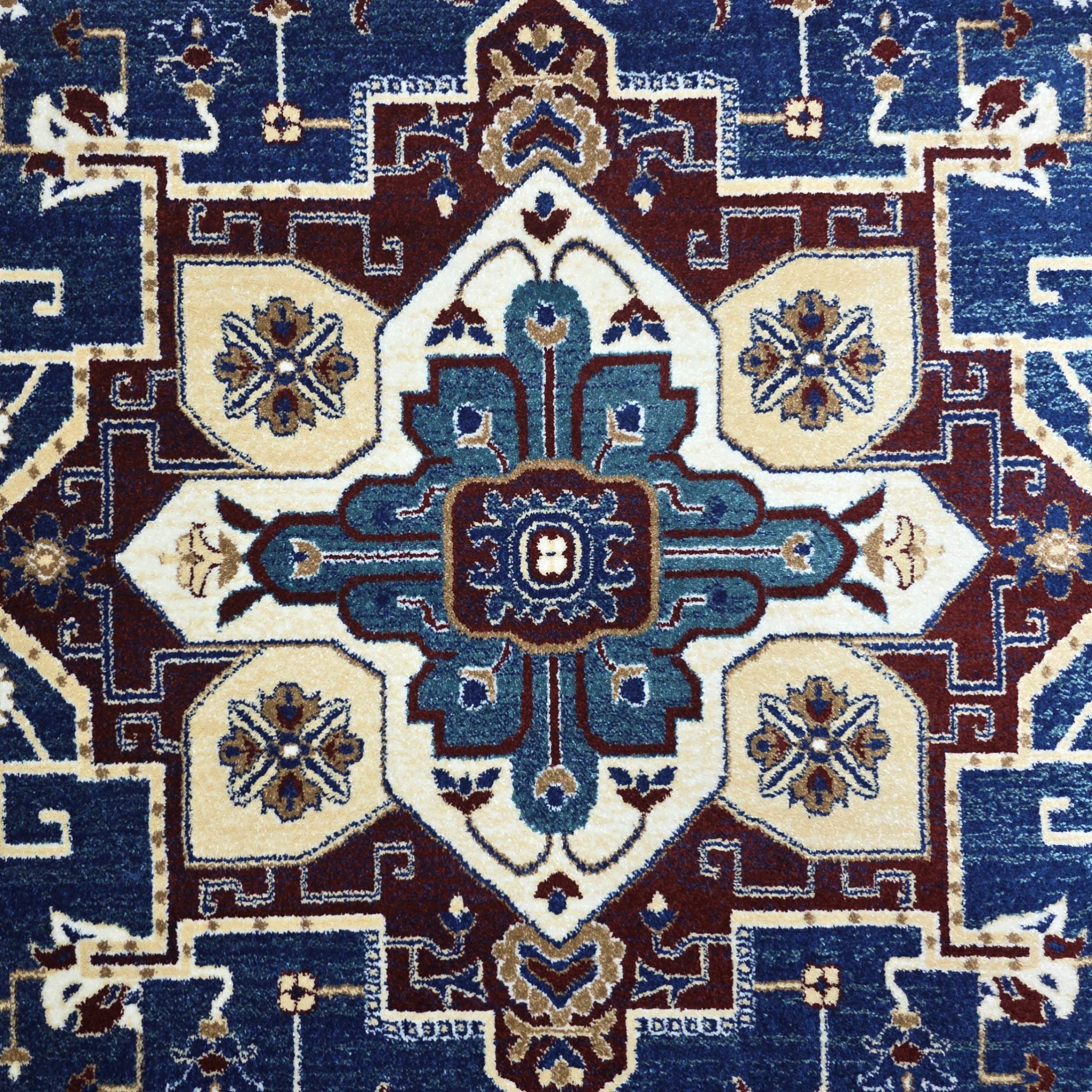 Dark blue and turquoise oriental rug detail