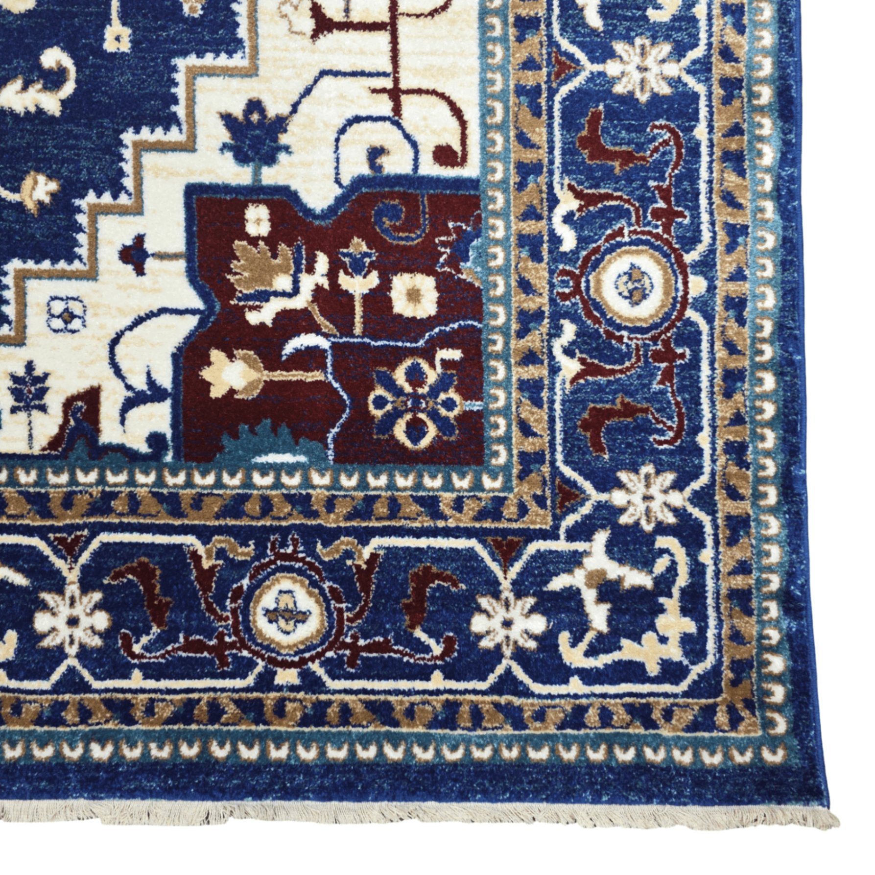 Dark blue and turquoise oriental rug detail