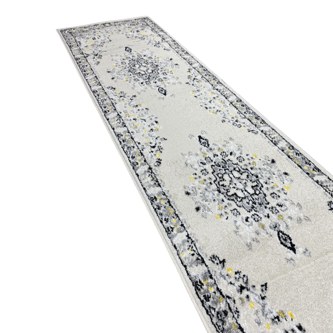 305 x 61 cm Ivory & Silver Heritage Medallion Runner Rug