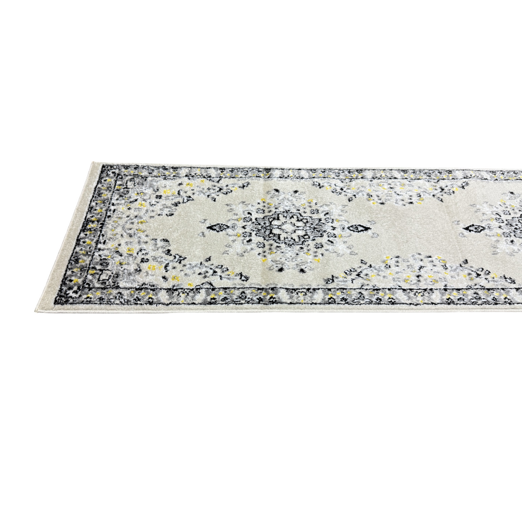 305 x 61 cm Ivory & Silver Heritage Medallion Runner Rug
