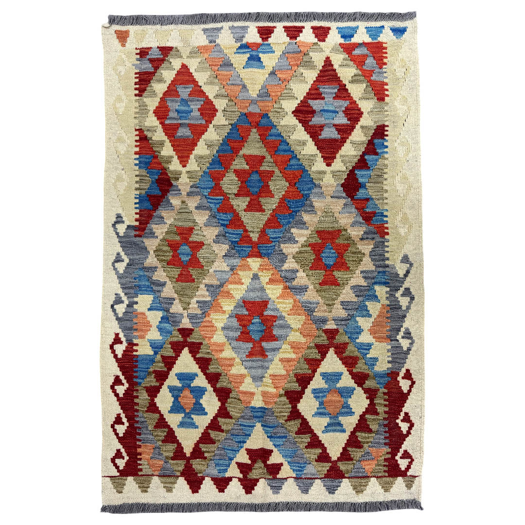 157 × 106 cm Hand-Woven Afghan Kilim Rug – Wool Flatweave