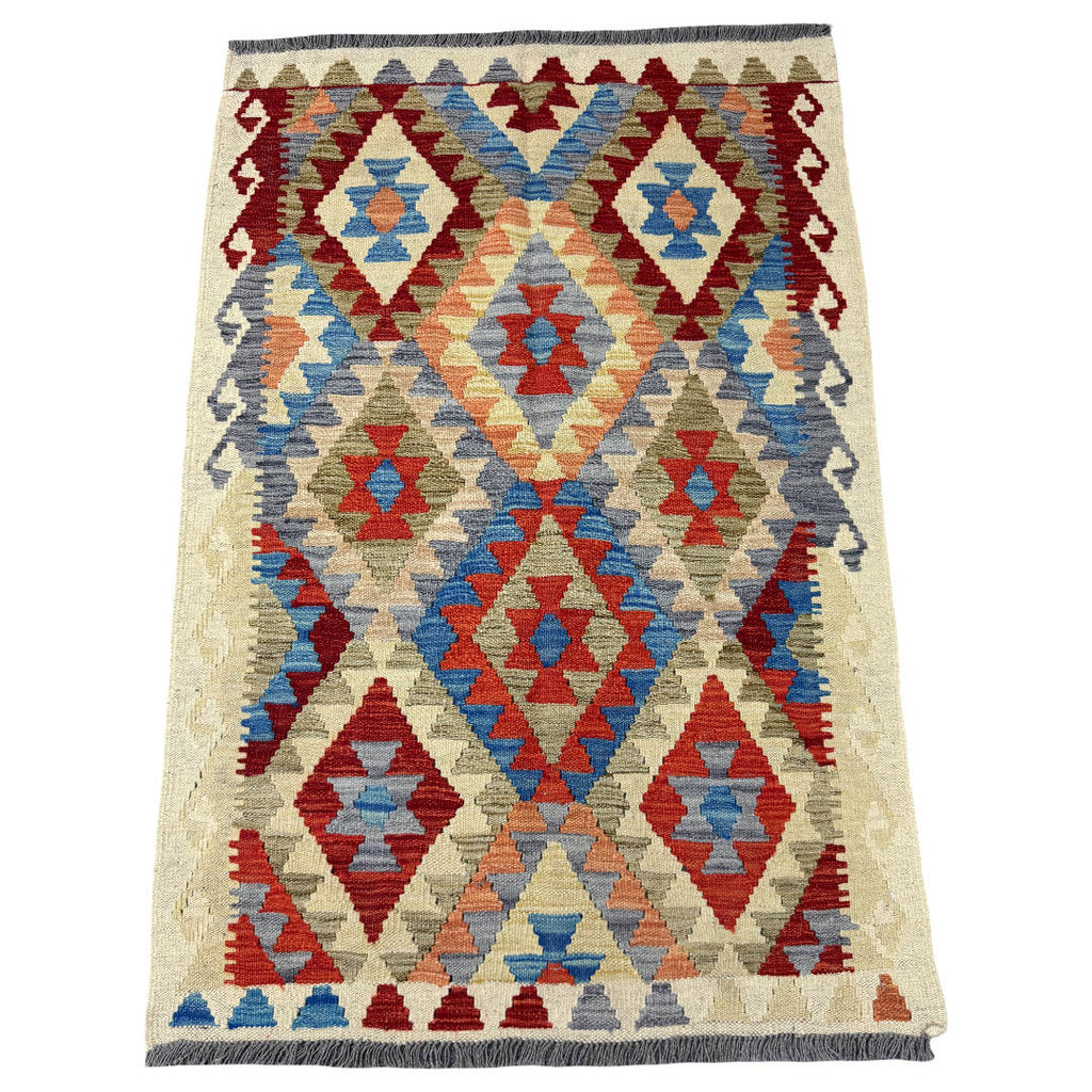 157 × 106 cm Hand-Woven Afghan Kilim Rug – Wool Flatweave