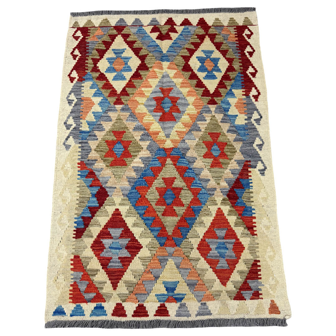 157 × 106 cm Hand-Woven Afghan Kilim Rug – Wool Flatweave