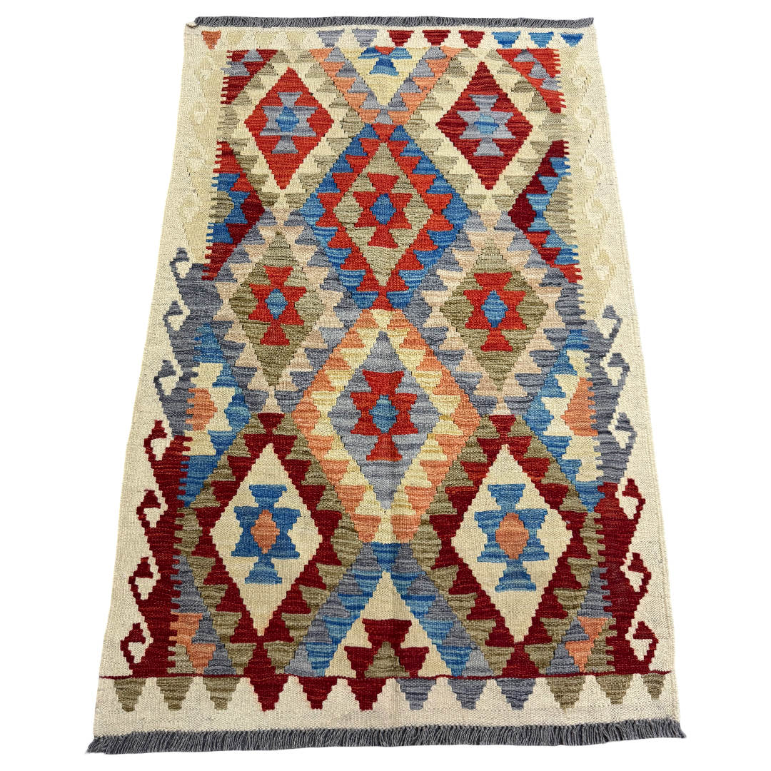 157 × 106 cm Hand-Woven Afghan Kilim Rug – Wool Flatweave