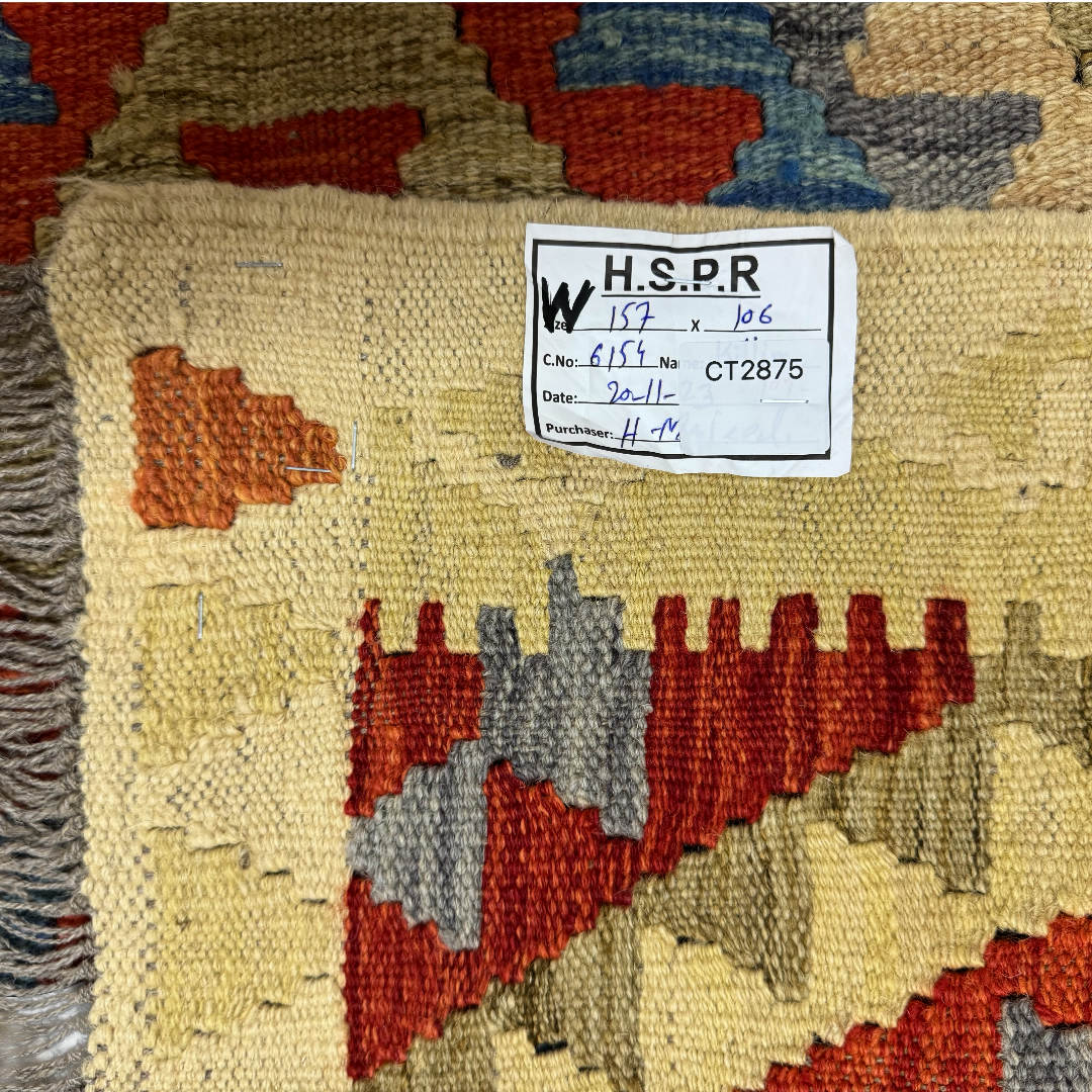 157 × 106 cm Hand-Woven Afghan Kilim Rug – Wool Flatweave