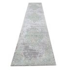 Cream and green modern runner rug detail