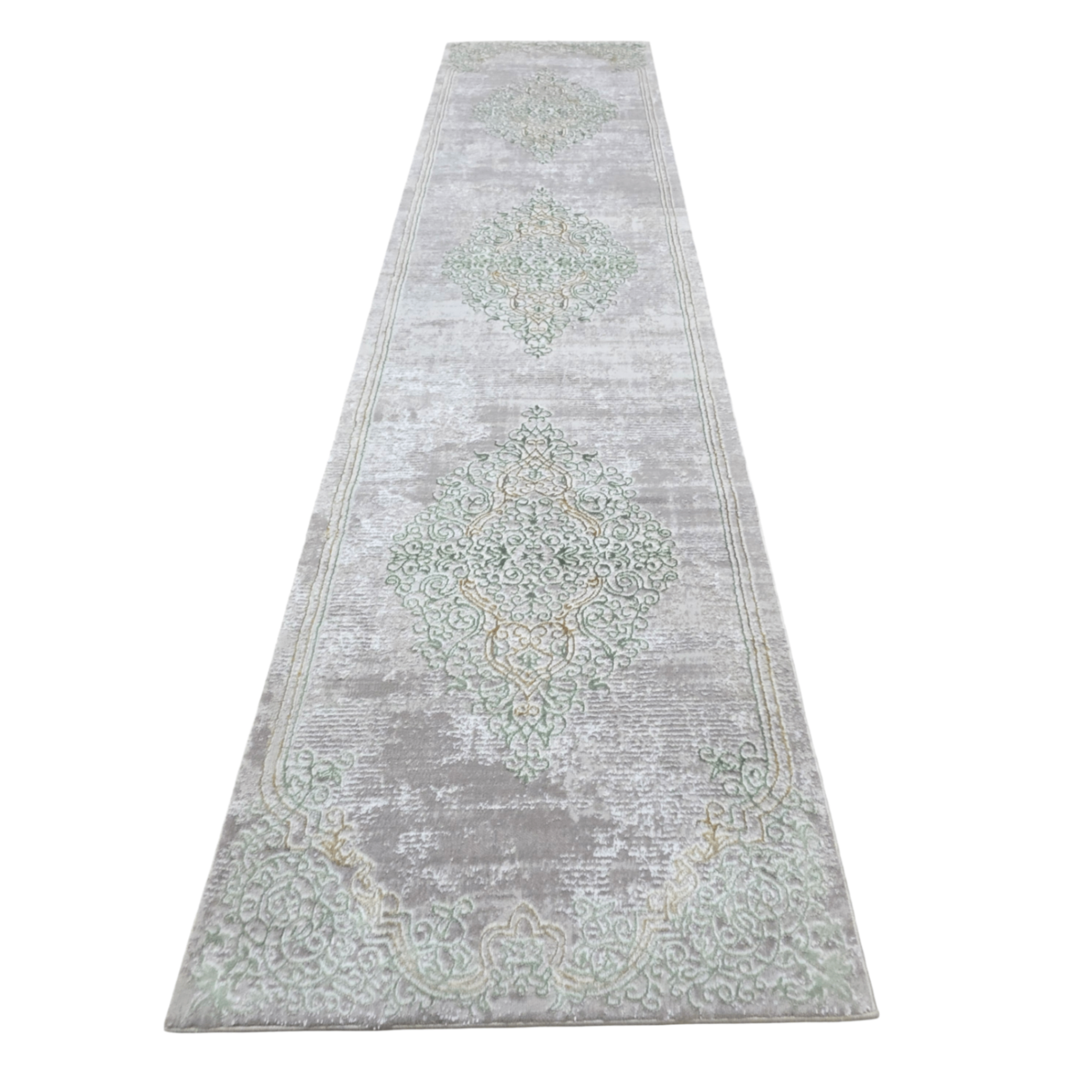 Cream and green modern runner rug detail
