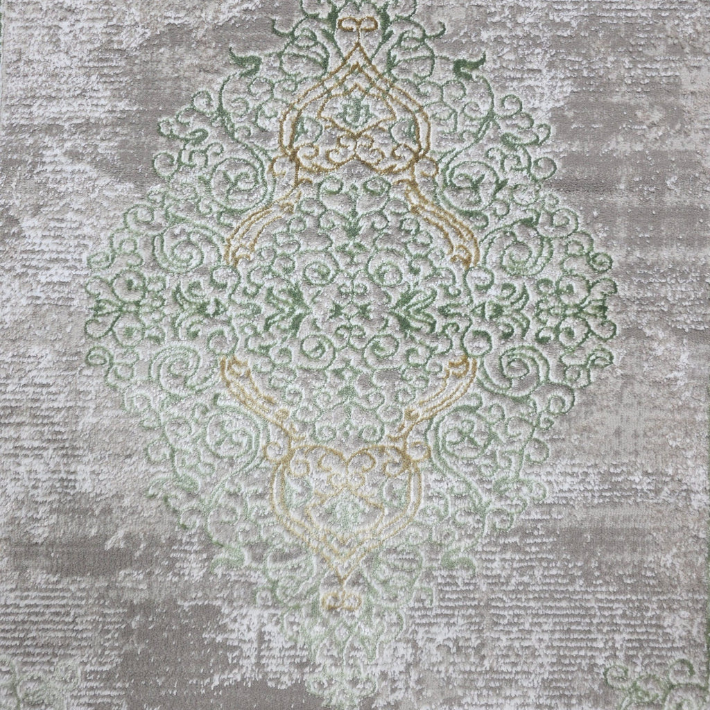 Cream and green modern runner rug detail