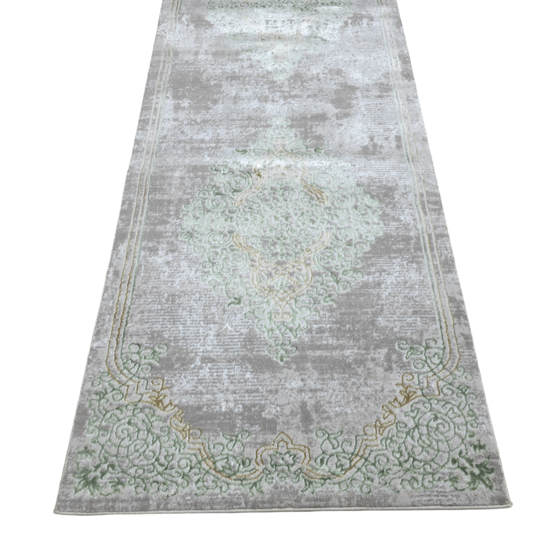 Cream and green modern runner rug detail