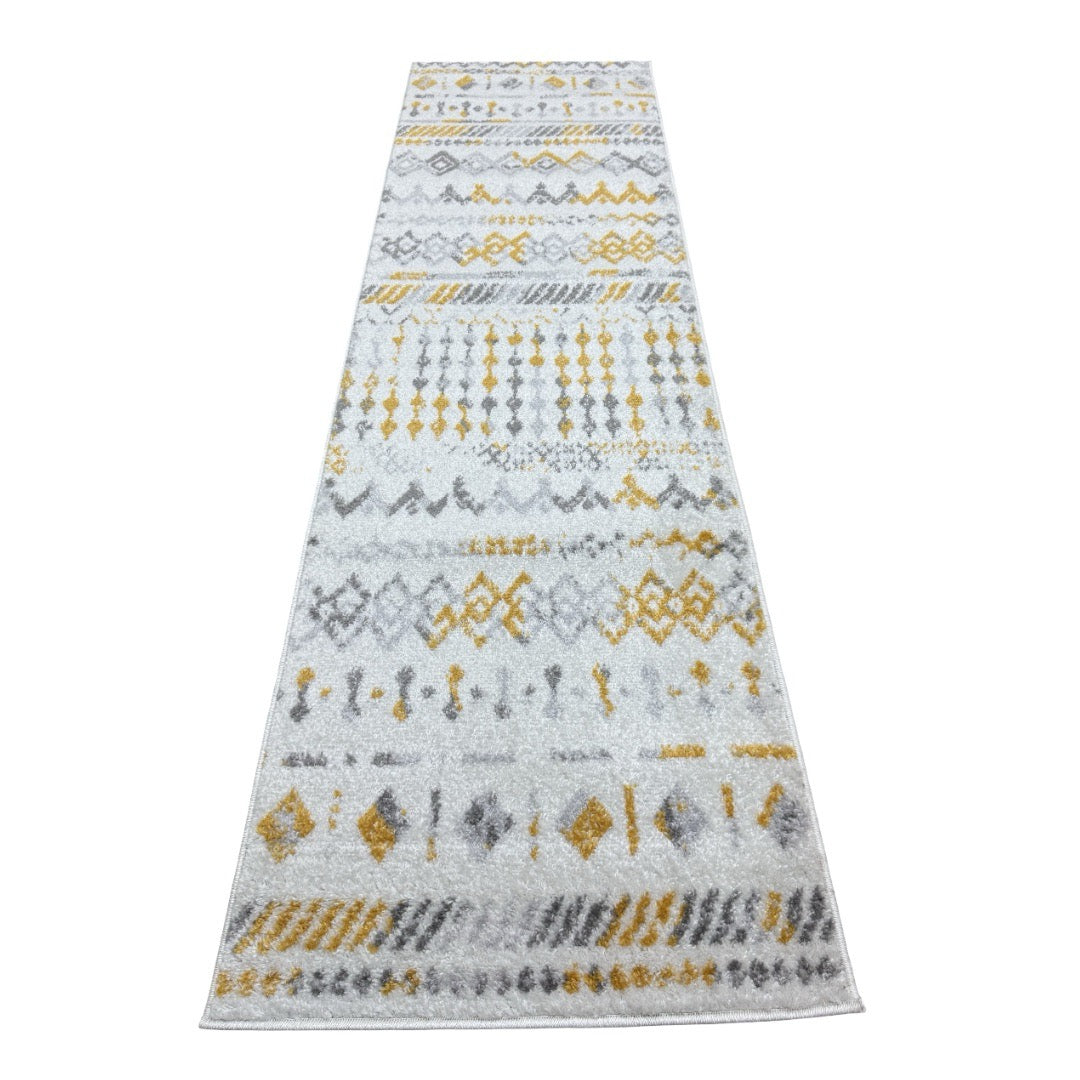 213 x 61 cm Cream & Gold Tribal Geometric Runner Rug