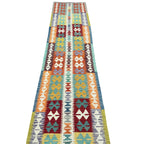 400 x 82 cm Hand-Woven Afghan Kilim Runner Rug – Wool Flatweave
