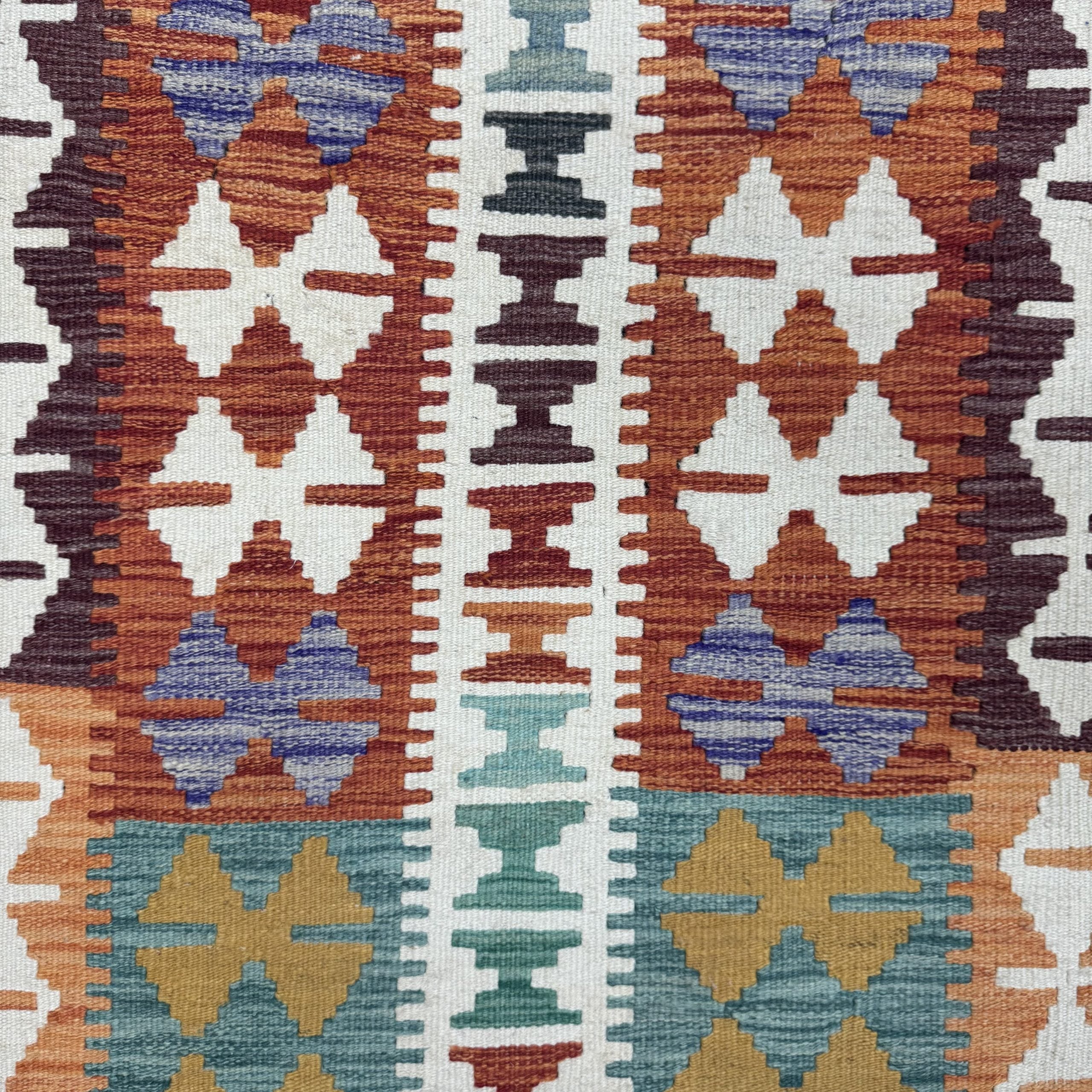 400 x 82 cm Hand-Woven Afghan Kilim Runner Rug – Wool Flatweave