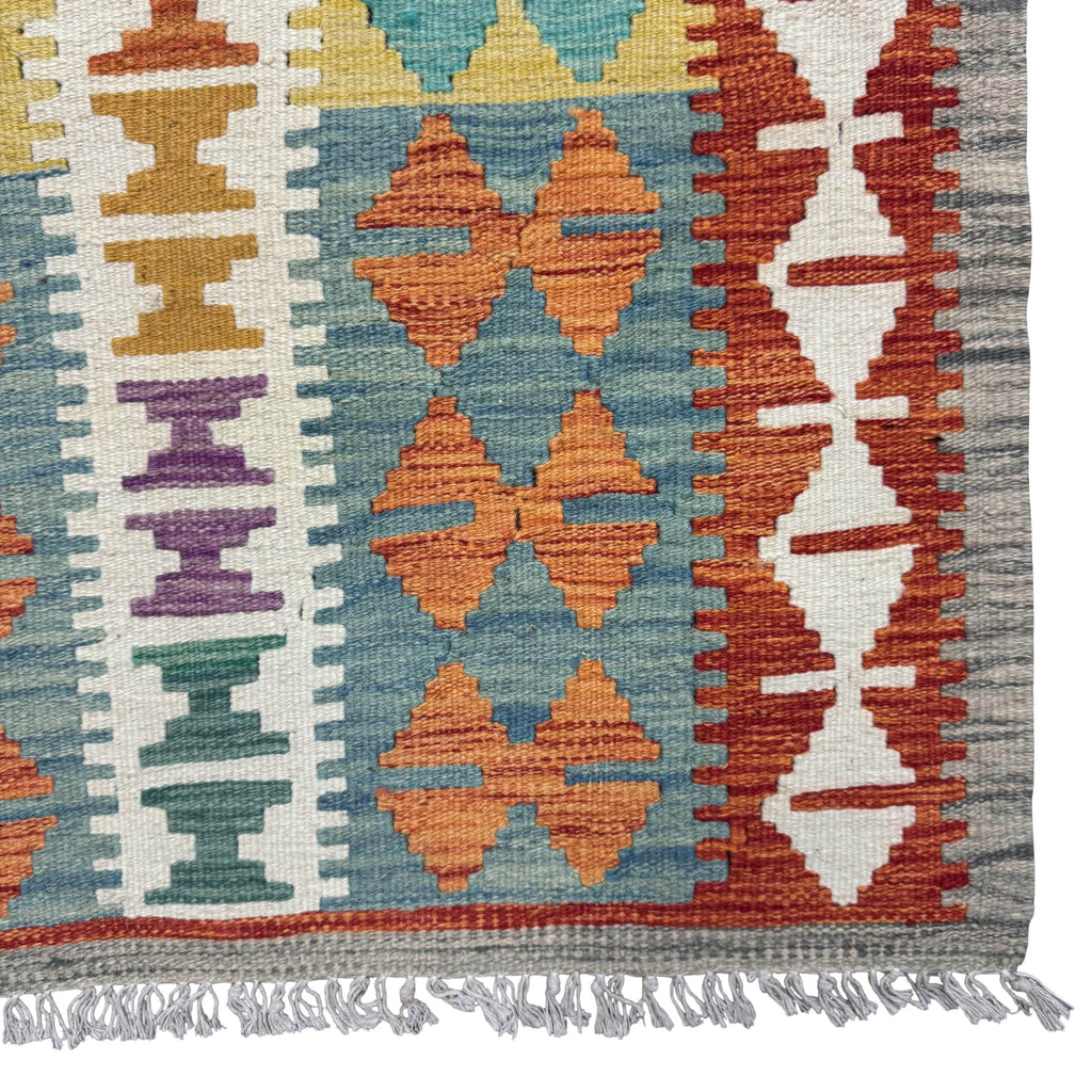 400 x 82 cm Hand-Woven Afghan Kilim Runner Rug – Wool Flatweave