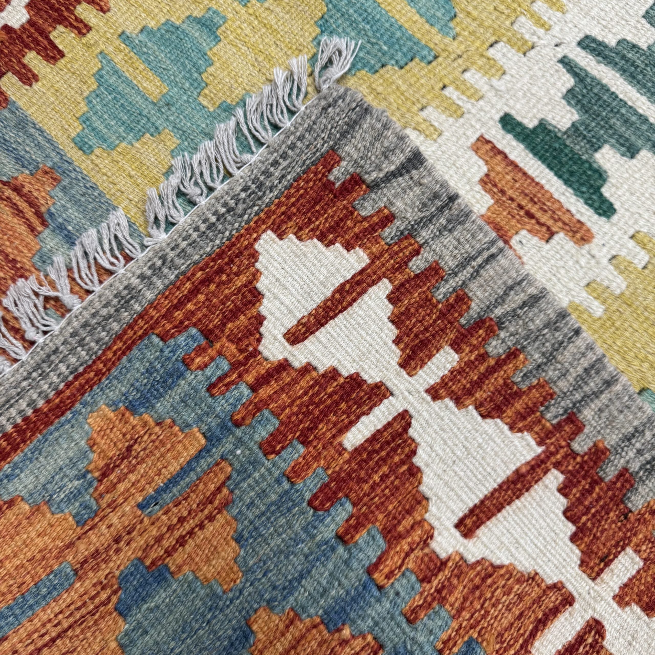 400 x 82 cm Hand-Woven Afghan Kilim Runner Rug – Wool Flatweave