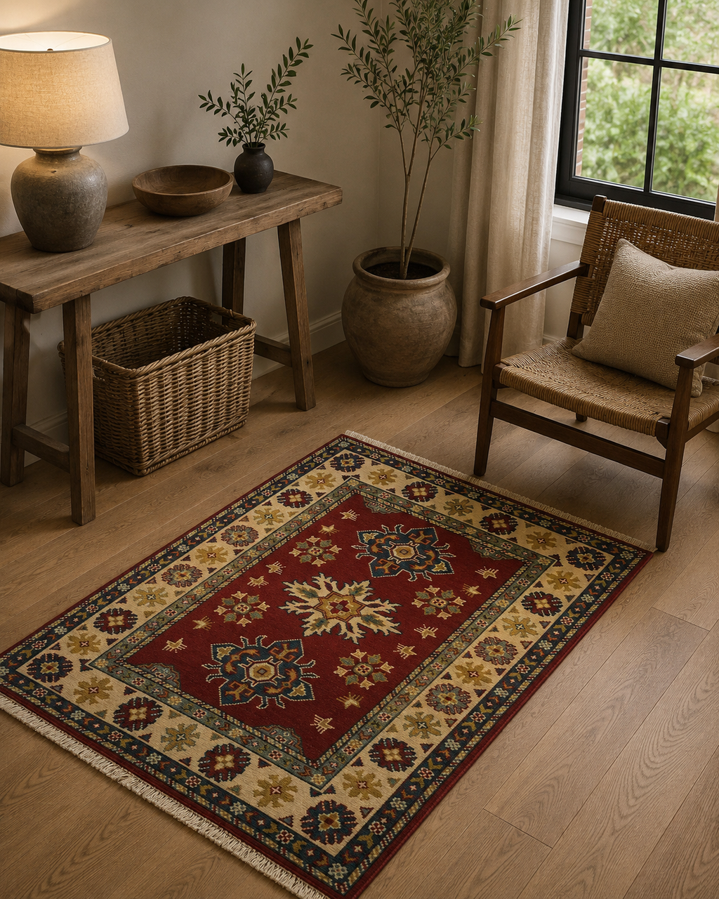 116 x 83 cm Hand-Knotted Afghan Kazak Wool Rug
