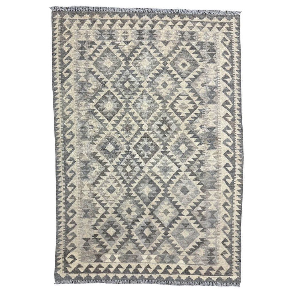 206 × 143 cm Hand-Woven Afghan Kilim Rug – Wool Flatweave
