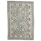 206 × 143 cm Hand-Woven Afghan Kilim Rug – Wool Flatweave