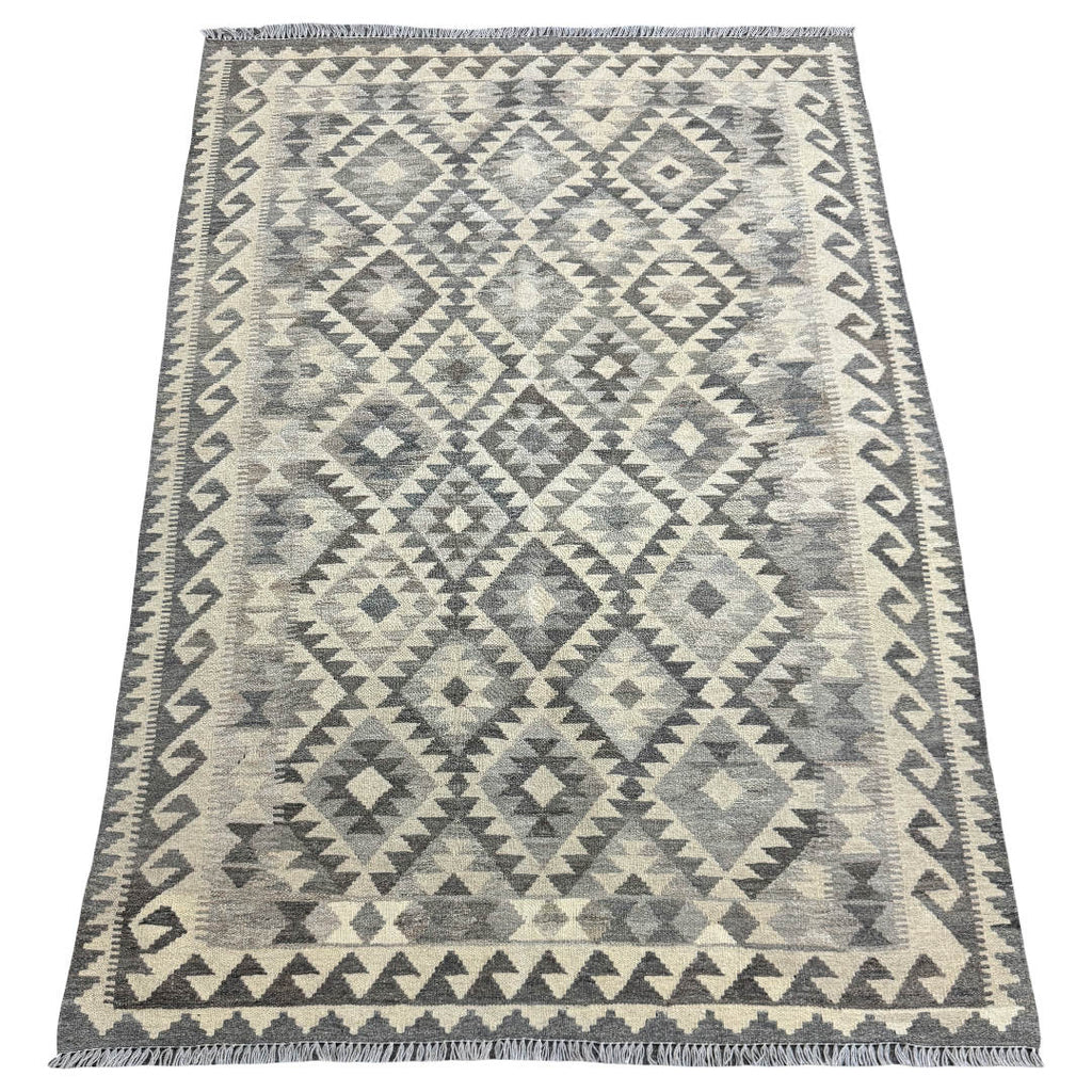 206 × 143 cm Hand-Woven Afghan Kilim Rug – Wool Flatweave