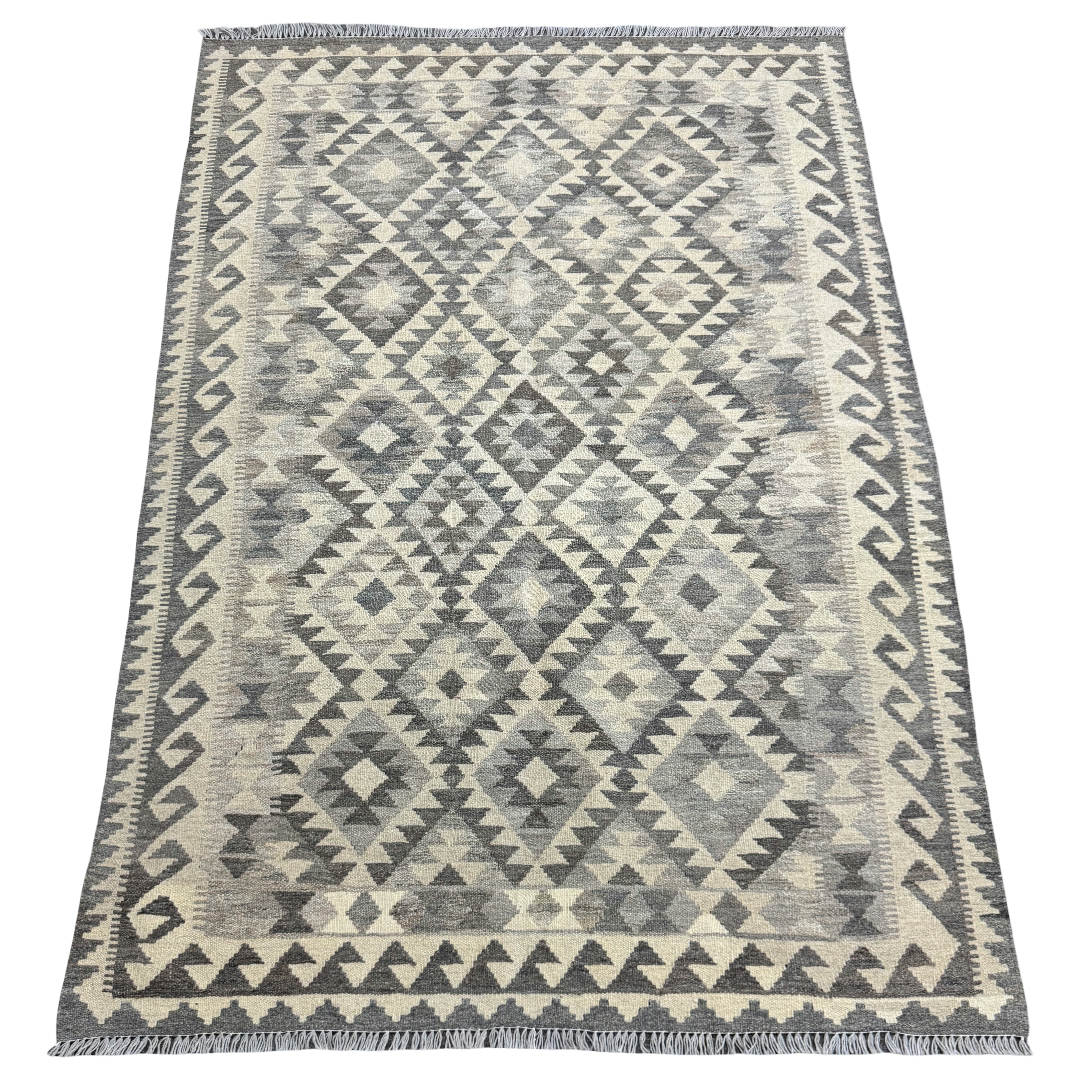 206 × 143 cm Hand-Woven Afghan Kilim Rug – Wool Flatweave