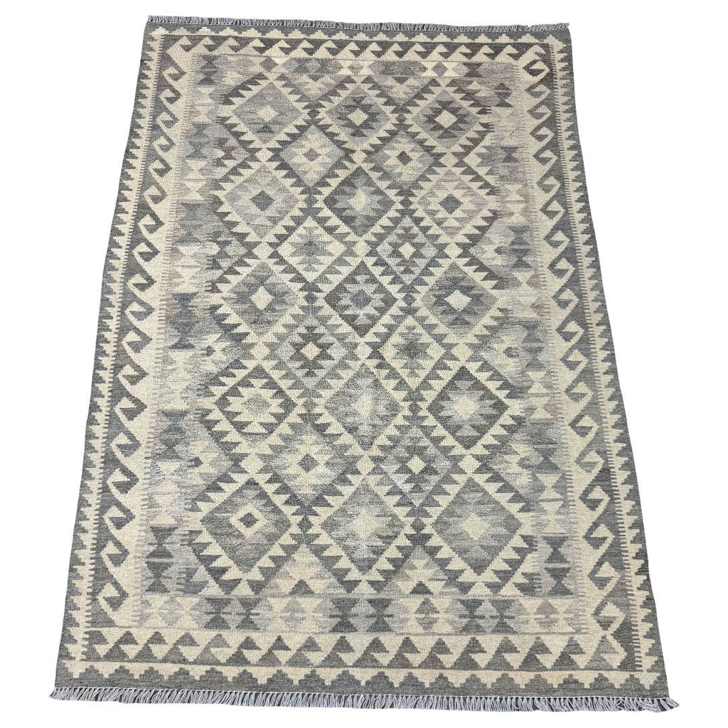 206 × 143 cm Hand-Woven Afghan Kilim Rug – Wool Flatweave