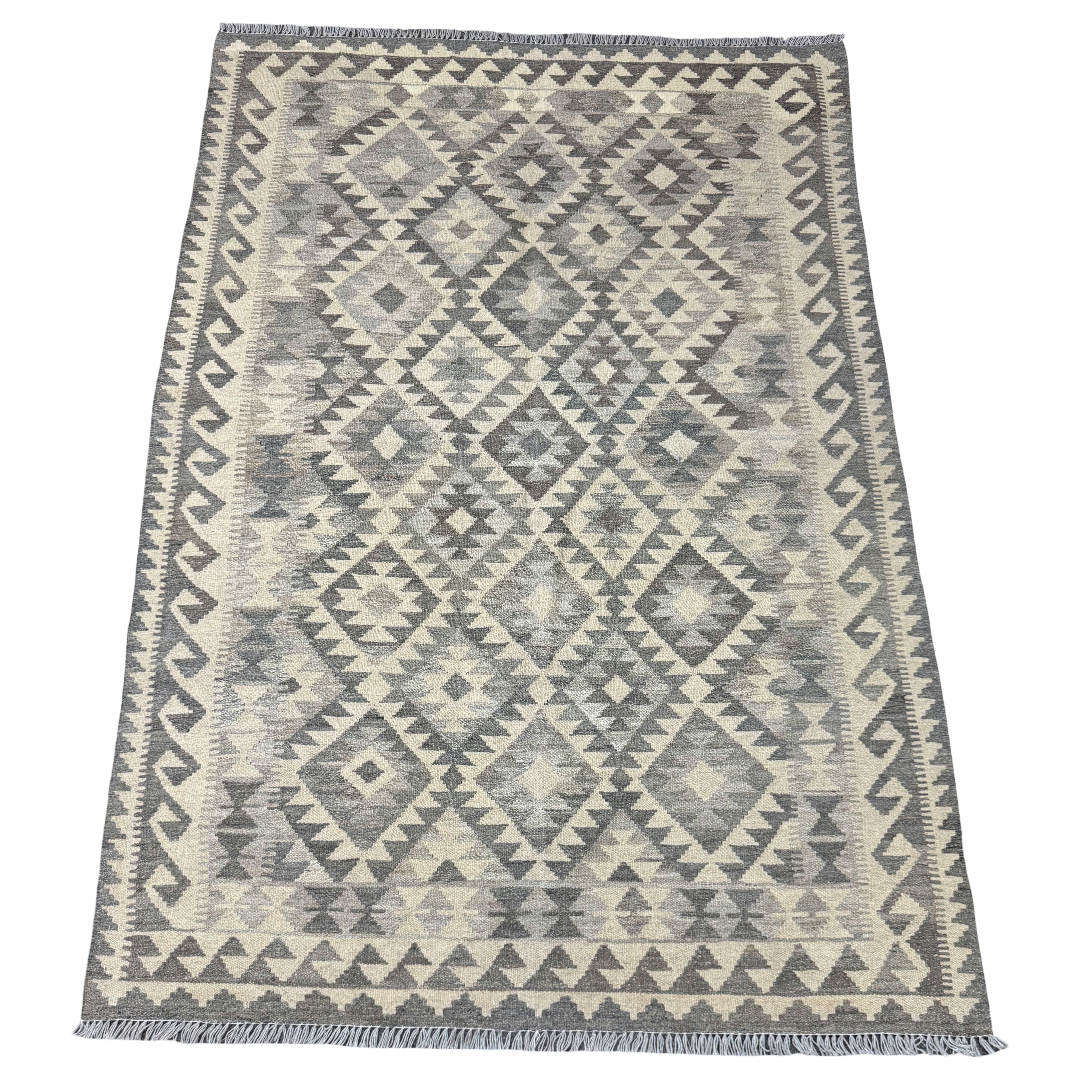 206 × 143 cm Hand-Woven Afghan Kilim Rug – Wool Flatweave