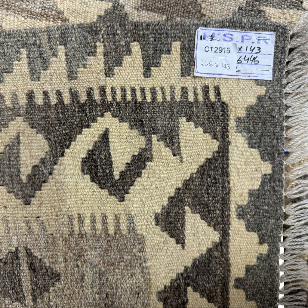206 × 143 cm Hand-Woven Afghan Kilim Rug – Wool Flatweave