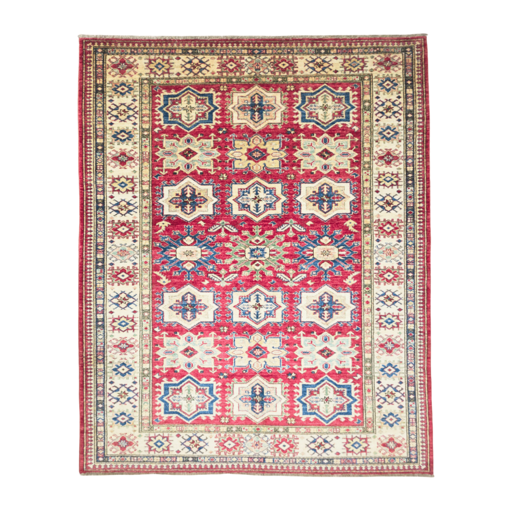 225 x 180 cm Hand Knotted Afghan Kazak Rug