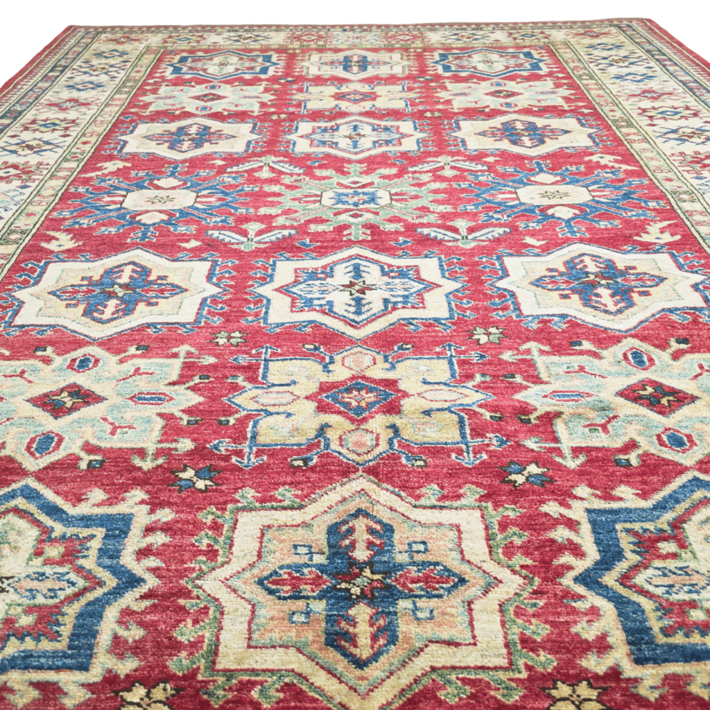 225 x 180 cm Hand Knotted Afghan Kazak Rug